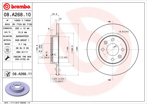 Brembo Remschijven 08.A268.10